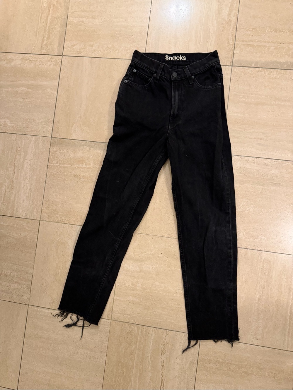 MOTHER High-Rise Black Straight-Leg Jeans with Raw Hem
